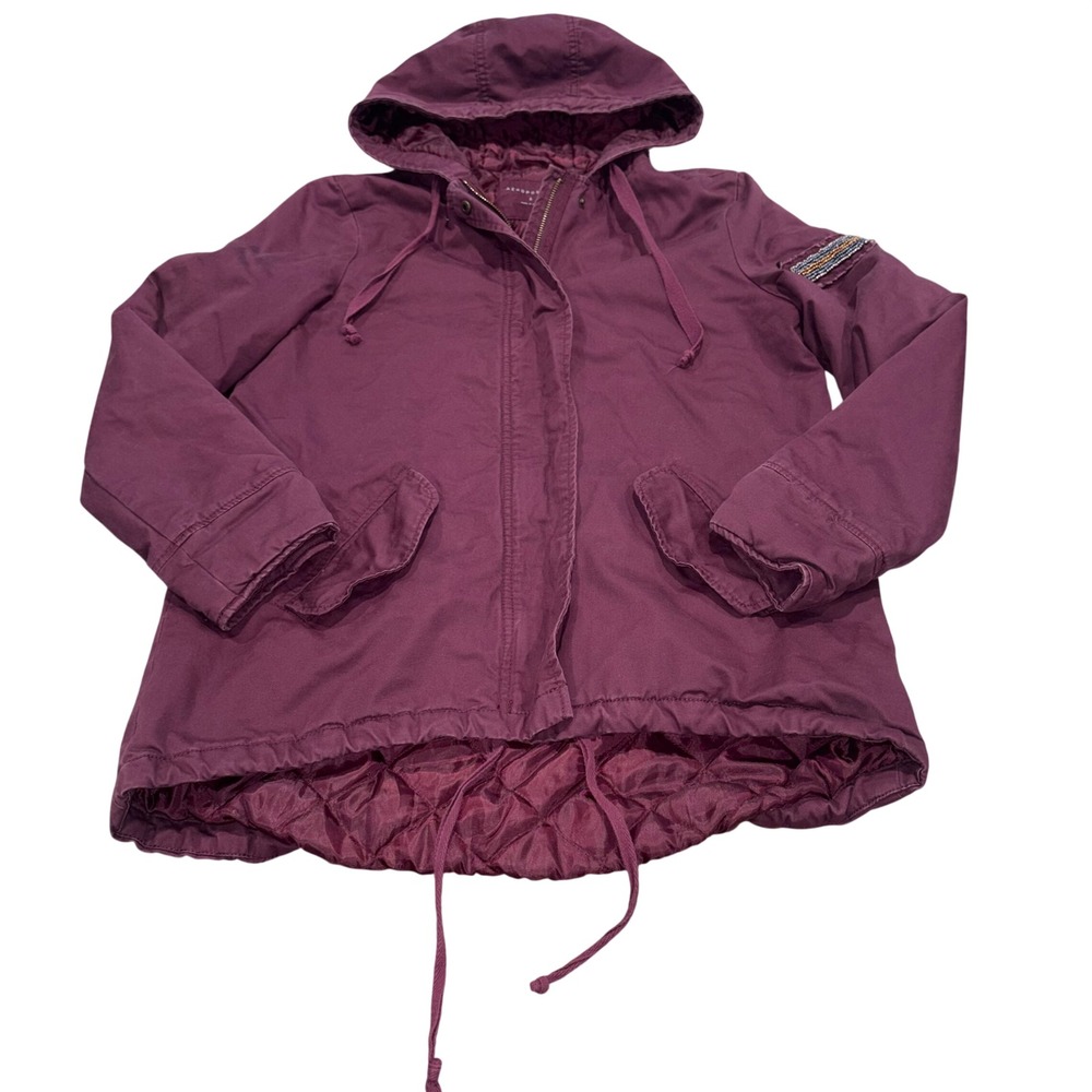 Aeropostale Hooded Utility Jacket Women Small Burgundy Quilted Beaded Jacket